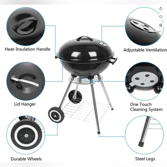 Cedar Trail 17” Rolling Charcoal BBQ Grill - Picture 2 of 10